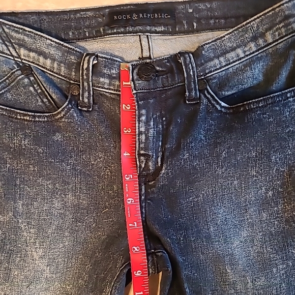 Rock & Republic Black & Blue Frosted MidRise Ankle Zip Skinny Jeans Sz 6 EUC - Picture 8 of 9